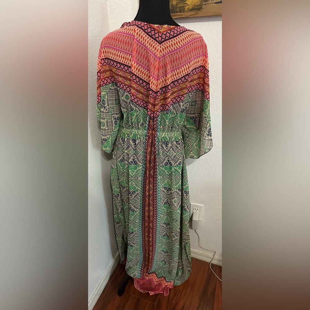 Anthropologie Vanessa Virginia Chama Kaftan Maxi Dress. In Pink and Green - Sz S - Picture 2 of 10